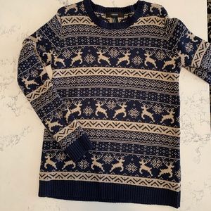 Blue and Tan Reindeer Christmas Sweater